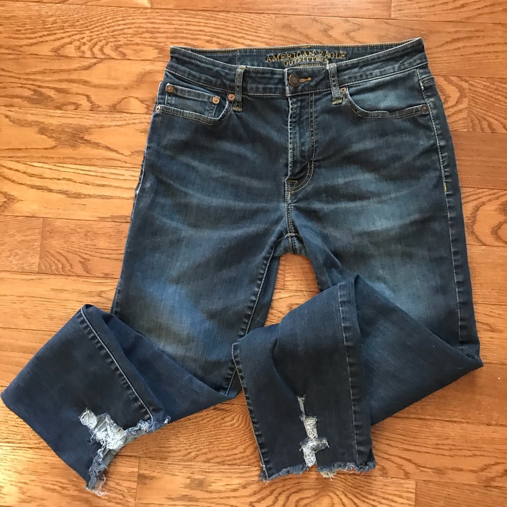 AEO Extreme Flex Slim Straight raw hem jeans 30/34
